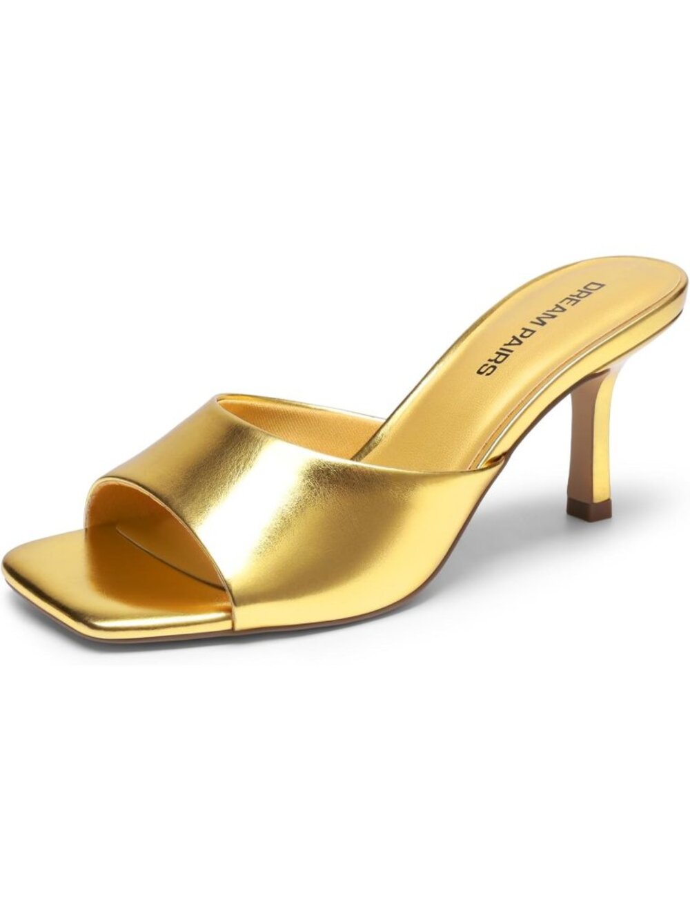 Women’s Gold Faux Leather Summer Comfort Square Toe Casual Kitten Mule Heels